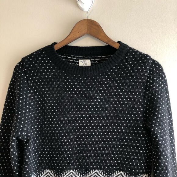 Pepe Jeans Dorris Wool Cozy Knit Long Sleeve Cropped Sweater Top Black - Picture 3 of 13